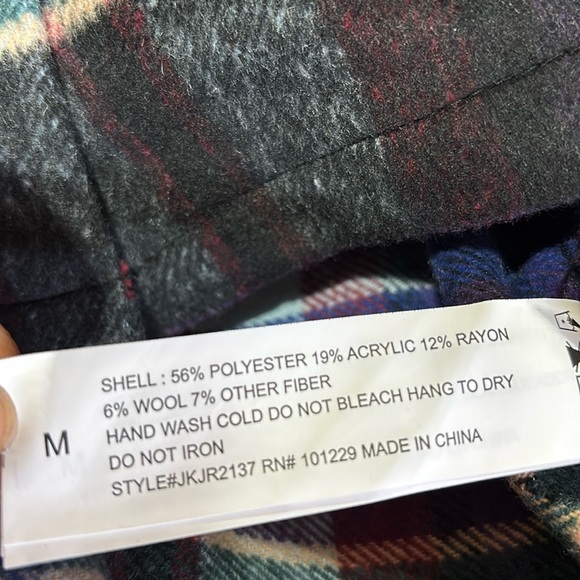 Ashley Wool Blend Rainbow Flannel Plaid,crop outerwear,button-down,chest pocket - Picture 8 of 10